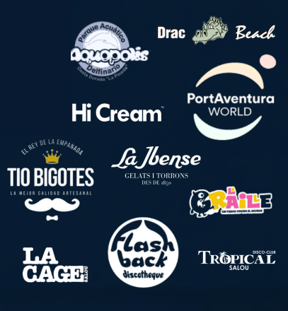 Discotecas y partners oficiales en Salou: PortAventura, Aquopolis, Flash Back, La Cage, Tropical, Tío Bigotes, La Ibense, Drac Beach, Hi Cream